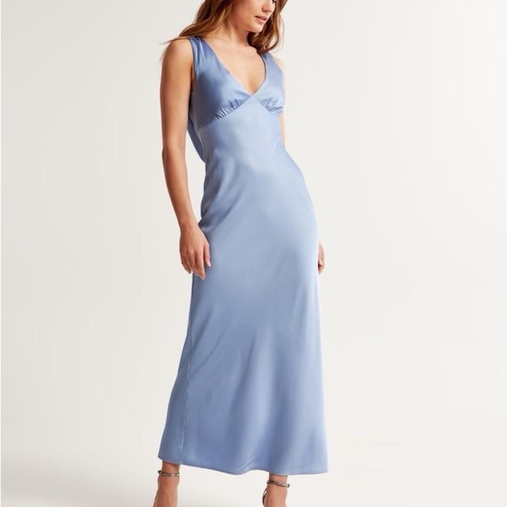 Blue Satin Cowl Back Dress